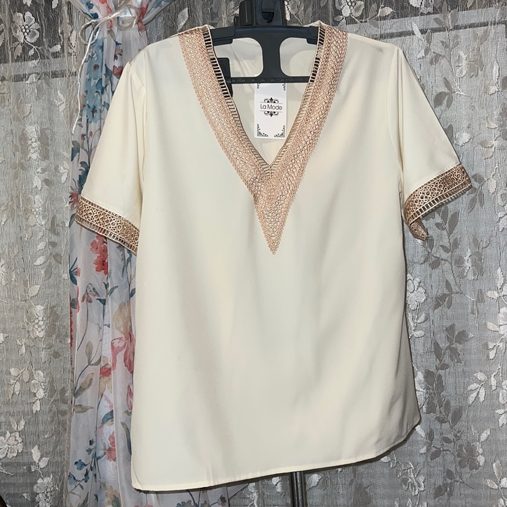 Apricot Hollow-out V-Neck Top